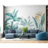 Fototapet fara imbinari Tropical Watercolor Plants And Leaves