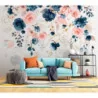 Fototapet fara imbinari Pink And Dark Blue Flowers